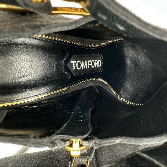 TOM FORD Sue Padlock Suede Ankle Bootie Black - Picture 11 of 15